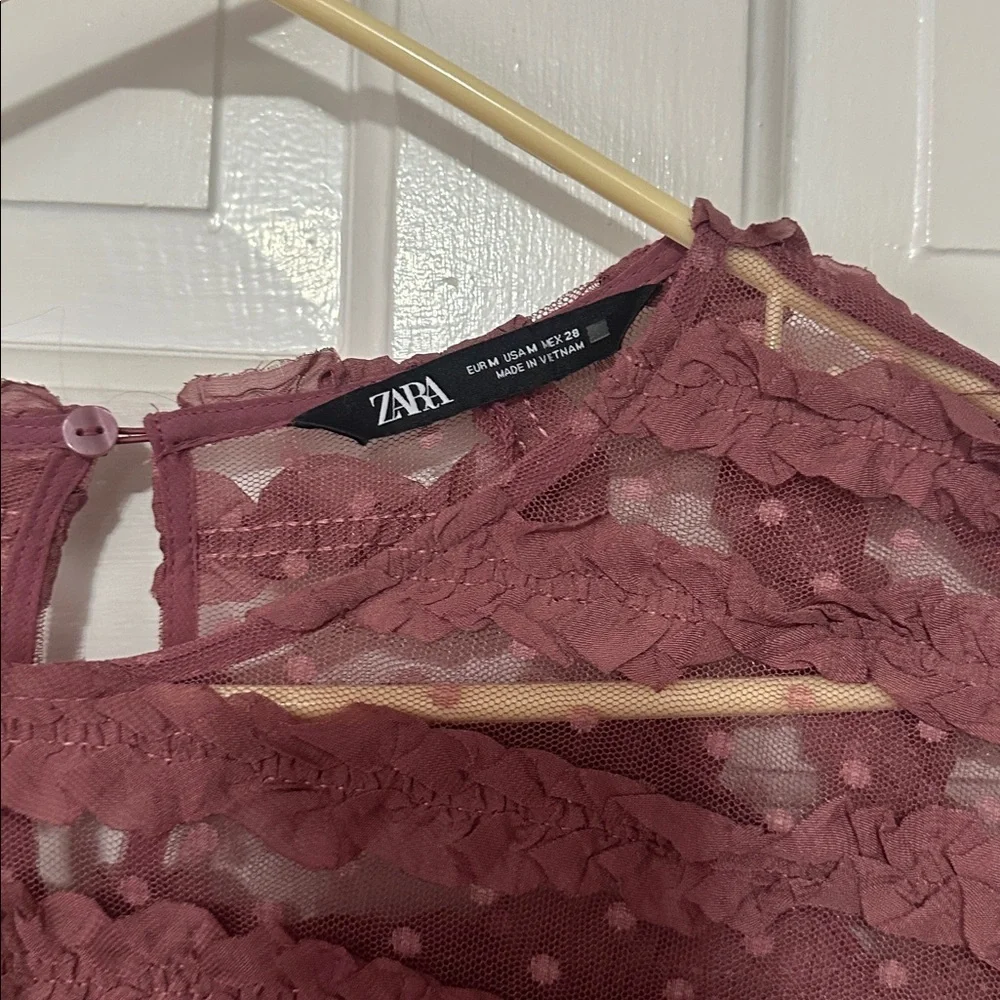 Zara blush pink lace and net blouse size medium